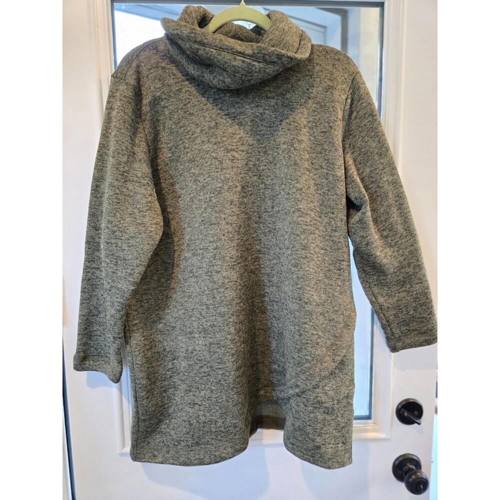 Lands End Womens 1X Green Sweater Fleece Tunic Cowl Neck Pullover Sweatshirt